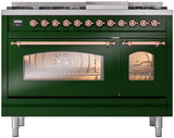 Nostalgie II 48 Inch Dual Fuel Liquid Propane Freestanding Range in Emerald Green with Copper Trim