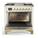 ILVE UM36FQNR3AWGLP Majestic III 36 inch Dual Fuel Range with 6 Black Brass Burners and Griddle, Dual Function Burner up to 25,000 BTU (Solid Door, Antique White, Brass, Liquid Propane)