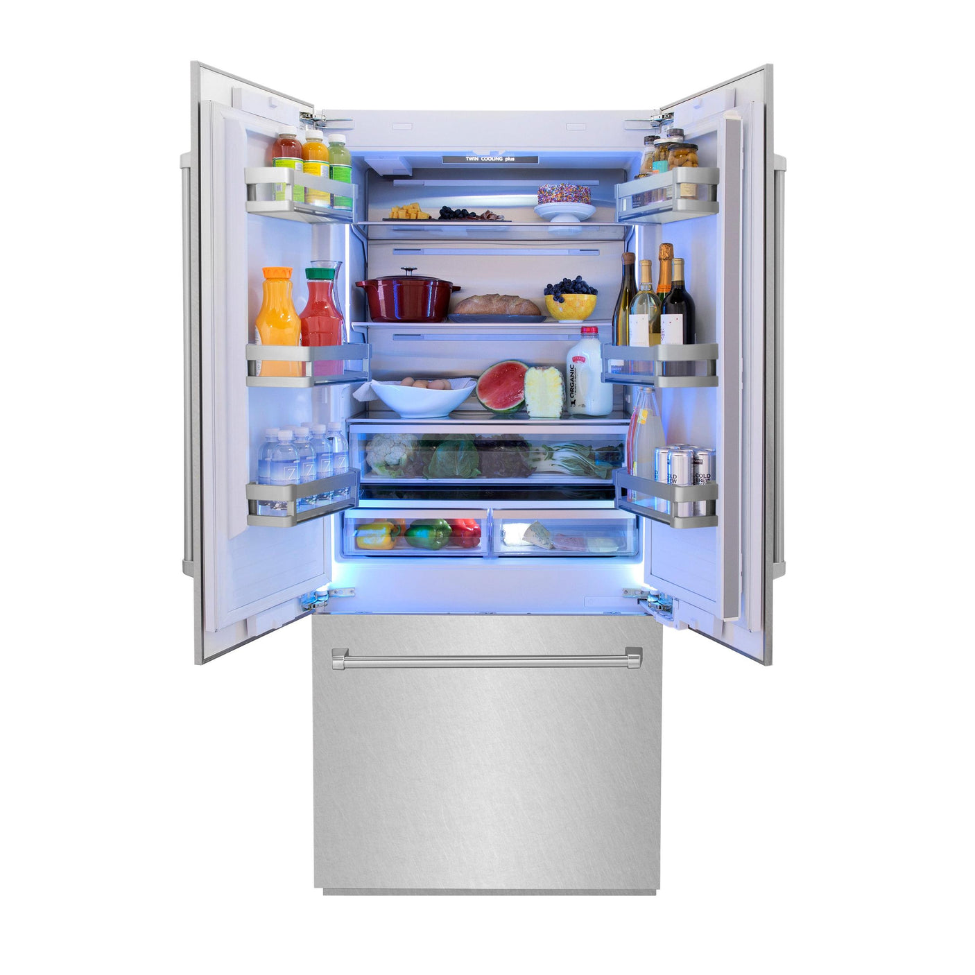 ZLINE 36" 19.6 cu. ft. Built-In 3-Door French Door Refrigerator with Internal Water and Ice Dispenser in Fingerprint Resistant Stainless Steel (RBIV-SN-36)