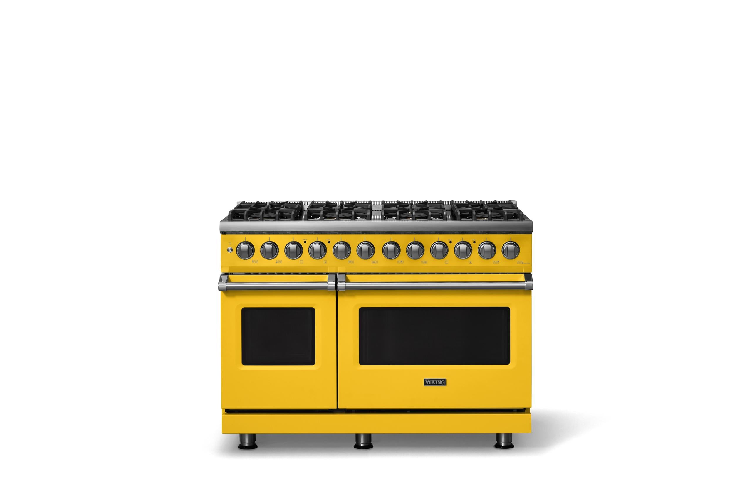 48"W. Dual Fuel Range (Burner: 8b, Finish: Daffodil, Trim: Polished Chrome, Fuel: Propane)