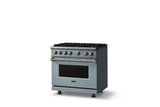 36"W. Sealed Burner Gas Range (Burner: 6b, Finish: November Sky, Trim: Brushed Brass, Fuel: Natural Gas)
