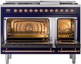 Nostalgie II 48 Inch Dual Fuel Natural Gas Freestanding Range in Blue with Copper Trim