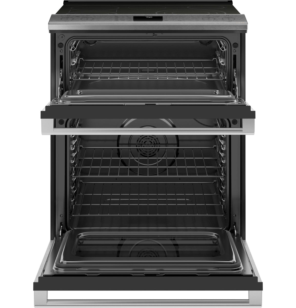 CAF(EBACK)™ 30" Smart Slide-In, Front-Control, Radiant and Convection Double-Oven Range in Platinum Glass