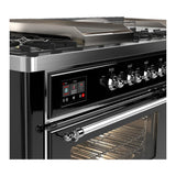 ILVE UM60FSNR3BKCLP Majestic III 60 inch Dual Fuel Range with 7 Burners, Griddle and French Top, Dual Function Burner with up to 25,000 BTU (Liquid Propane, Triple Glass Door, Glossy Black, Chrome)