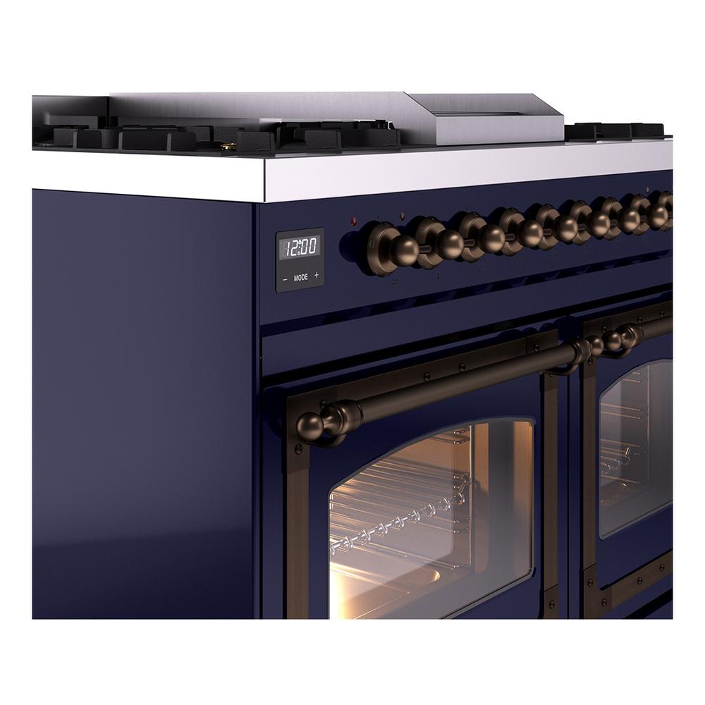 ILVE UND40FNMPMBBLP Nostalgie II Noblesse 40 inch Dual Fuel Range (Liquid Propane, Triple Glass Door, Midnight Blue, Burnished)