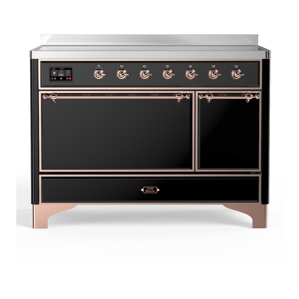 ILVE UMIB48QNR3BKP Majestic III 48 inch Induction Range with 6 Elements, 5.02 cu. ft. Total Oven Capacity (Solid Door, Glossy Black, Copper)