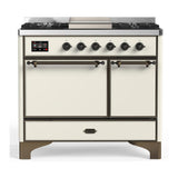 ILVE UMD40FQNR3AWBLP Majestic III 40 inch Dual Fuel Range with 6 Burners and Griddle, Dual Function Burner up to 25,000 BTU (Liquid Propane, Solid Door, Antique White, Burnished)
