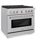 ZLINE 36 in. 5.2 cu. ft. Gas Range with Convection Gas Oven in DuraSnow' Stainless Steel with 6 Brass Burners (SGRS-BR-36)