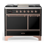 ILVE UMD40FQNR3BKP Majestic III 40 inch Dual Fuel Range with 6 Burners and Griddle, Dual Function Burner up to 25,000 BTU (Natural Gas, Solid Door, Glossy Black, Copper)