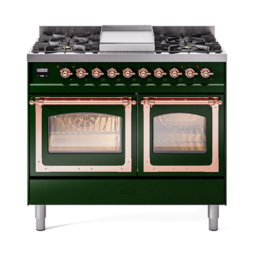 ILVE UND40FNMPEGPLP Nostalgie II Noblesse 40 inch Dual Fuel Range (Liquid Propane, Triple Glass Door, Emerald Green, Copper)