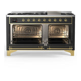 ILVE UM60FQNR3MGG Majestic III 60 inch Dual Fuel Range with 9 Burners and Griddle, Dual Function Burner up to 25,000 BTU (Natural Gas, Solid Door, Graphite Matte, Brass)