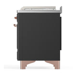 ILVE UM48FSQNR3MGPLP Majestic III 48 inch Dual Fuel Range with 5 Black Brass Burners, Griddle and French Top, Dual Function Burner up to 25,000 BTU (Liquid Propane, Solid Door, Graphite Matte, Copper)