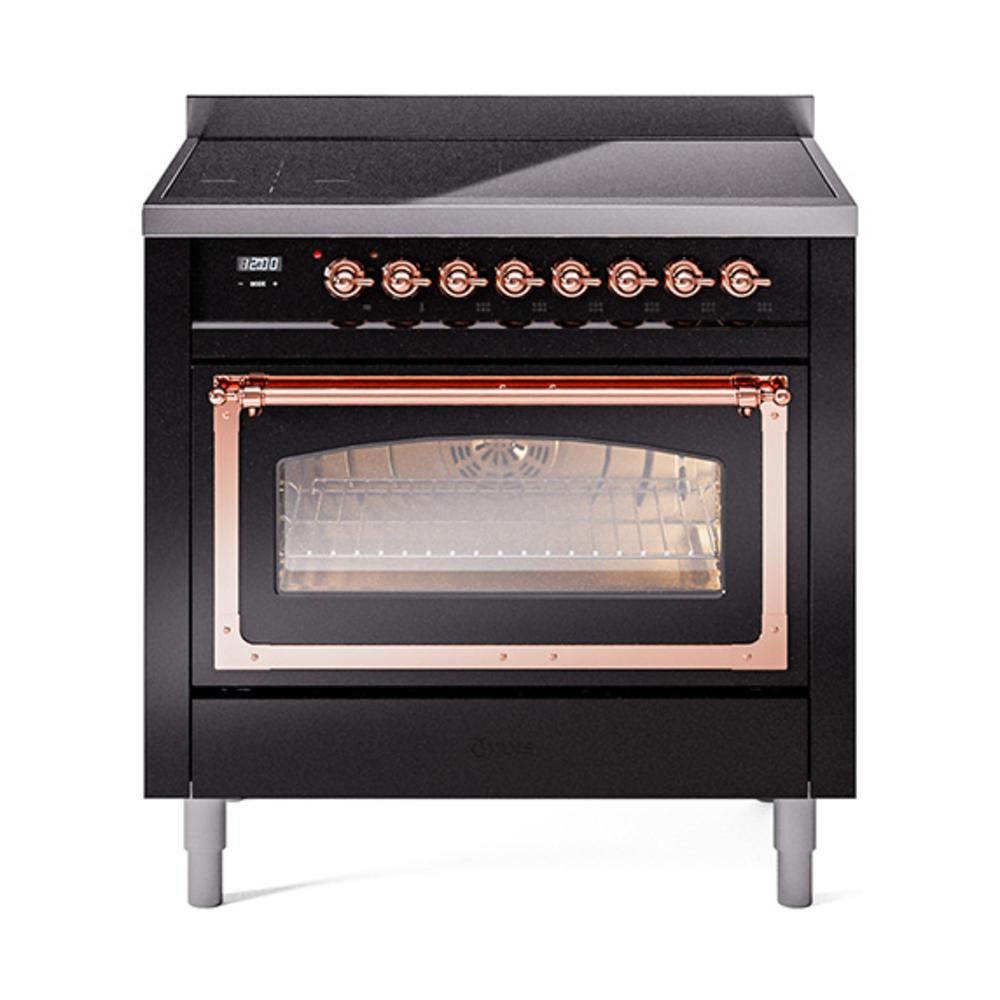 ILVE UNI366NMPBKP Nostalgie II Noblesse 36 inch Induction Range (Triple Glass Door, Glossy Black, Copper)
