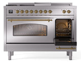 Nostalgie II 48 Inch Dual Fuel Natural Gas Freestanding Range in Stainless Steel with Brass Trim