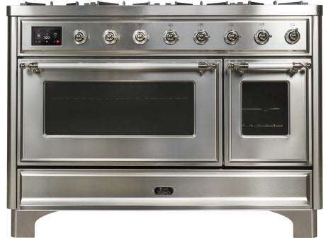 Majestic II 48 Inch Dual Fuel Natural Gas Freestanding Range in Stainless Steel with Chrome Trim