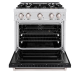 ZLINE 30 in. 4.2 cu. ft. Classic Dual Fuel Range with 4 Burner Gas Cooktop and Electric Convection Oven in DuraSnow' Stainless Steel with Black Matte Door (CDRS-BLM-30)