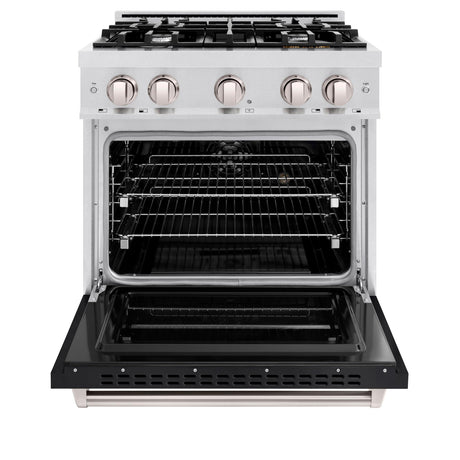 ZLINE 30 in. 4.2 cu. ft. Classic Dual Fuel Range with 4 Burner Gas Cooktop and Electric Convection Oven in DuraSnow' Stainless Steel with Black Matte Door (CDRS-BLM-30)