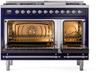 Nostalgie II 48 Inch Dual Fuel Natural Gas Freestanding Range in Blue with Chrome Trim
