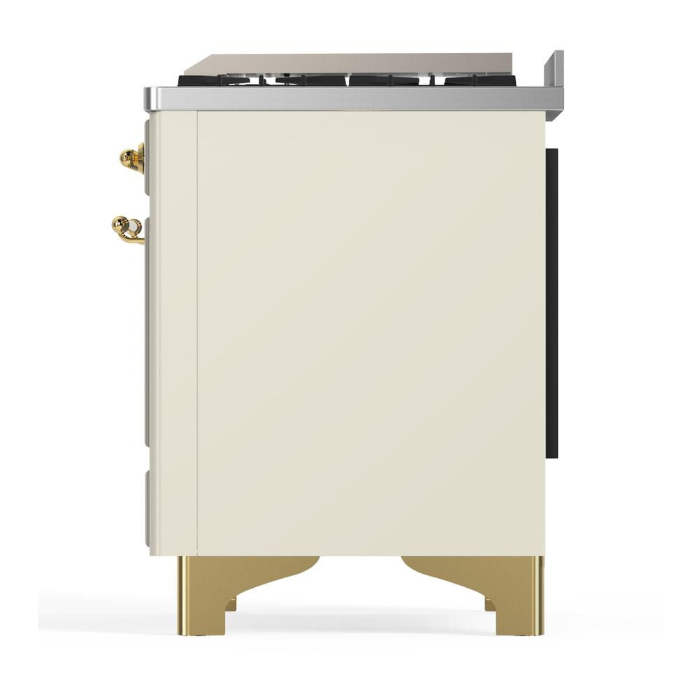 ILVE UM36FQNR3AWG Majestic III 36 inch Dual Fuel Range with 6 Black Brass Burners and Griddle, Dual Function Burner up to 25,000 BTU (Solid Door, Antique White, Brass, Natural Gas)
