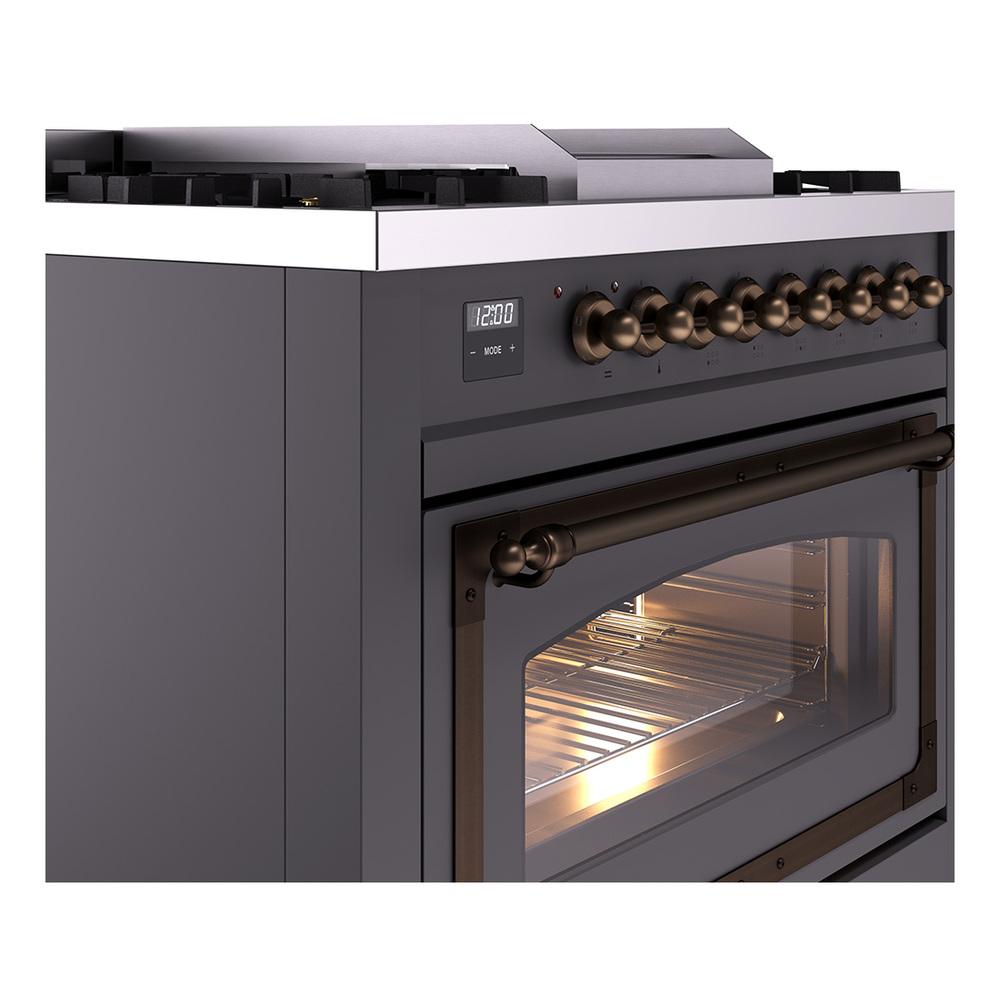 ILVE UN36FNMPMGB Nostalgie II Noblesse 36 inch Dual Fuel Range (Natural Gas, Triple Glass Door, Graphite Matte, Burnished)