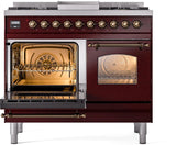 Nostalgie II 40 Inch Dual Fuel Natural Gas Freestanding Range in Burgundy with Bronze Trim