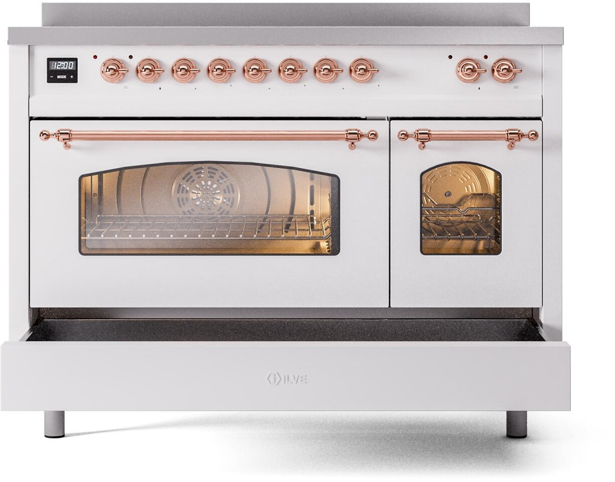 Nostalgie II 48 Inch Electric Freestanding Range in White with Copper Trim