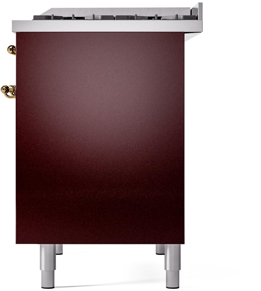 Nostalgie II 40 Inch Dual Fuel Natural Gas Freestanding Range in Burgundy with Brass Trim