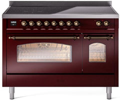 Nostalgie II 48 Inch Electric Freestanding Range in Burgundy with Bronze Trim
