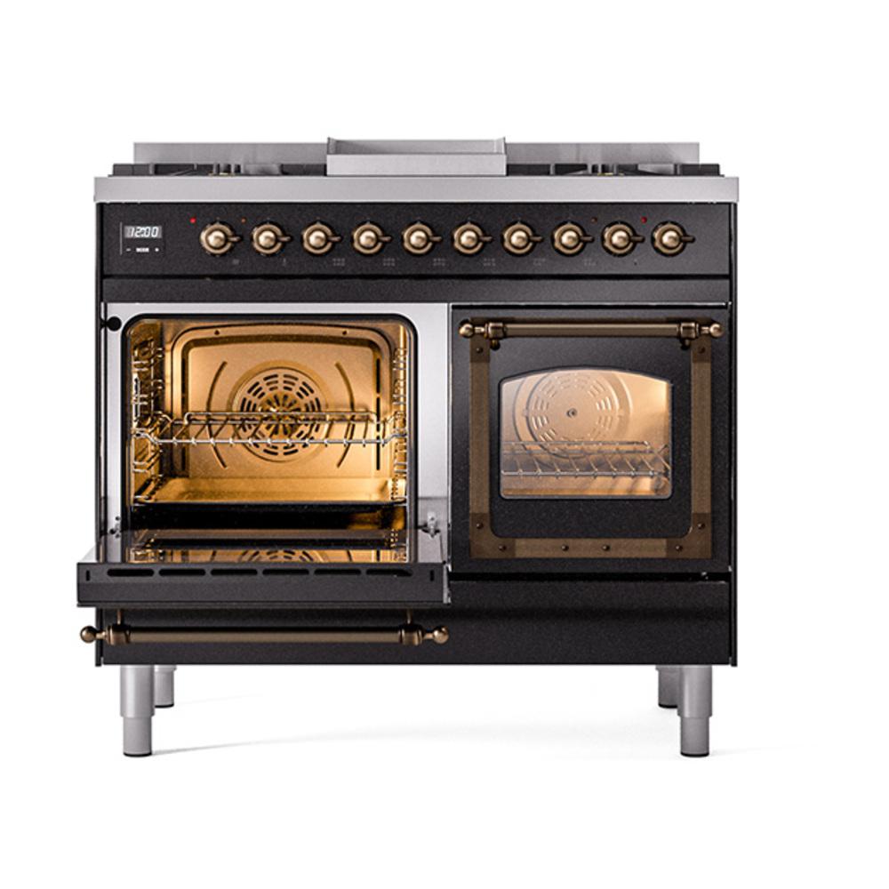 ILVE UND40FNMPBKBLP Nostalgie II Noblesse 40 inch Dual Fuel Range (Liquid Propane, Triple Glass Door, Glossy Black, Burnished)