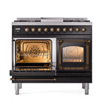 ILVE UND40FNMPBKBLP Nostalgie II Noblesse 40 inch Dual Fuel Range (Liquid Propane, Triple Glass Door, Glossy Black, Burnished)