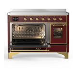 ILVE UMIB48NR3BUG Majestic III 48 inch Induction Range with 6 Elements, 5.02 cu. ft. Total Oven Capacity (Triple Glass Door, Burgundy, Brass)