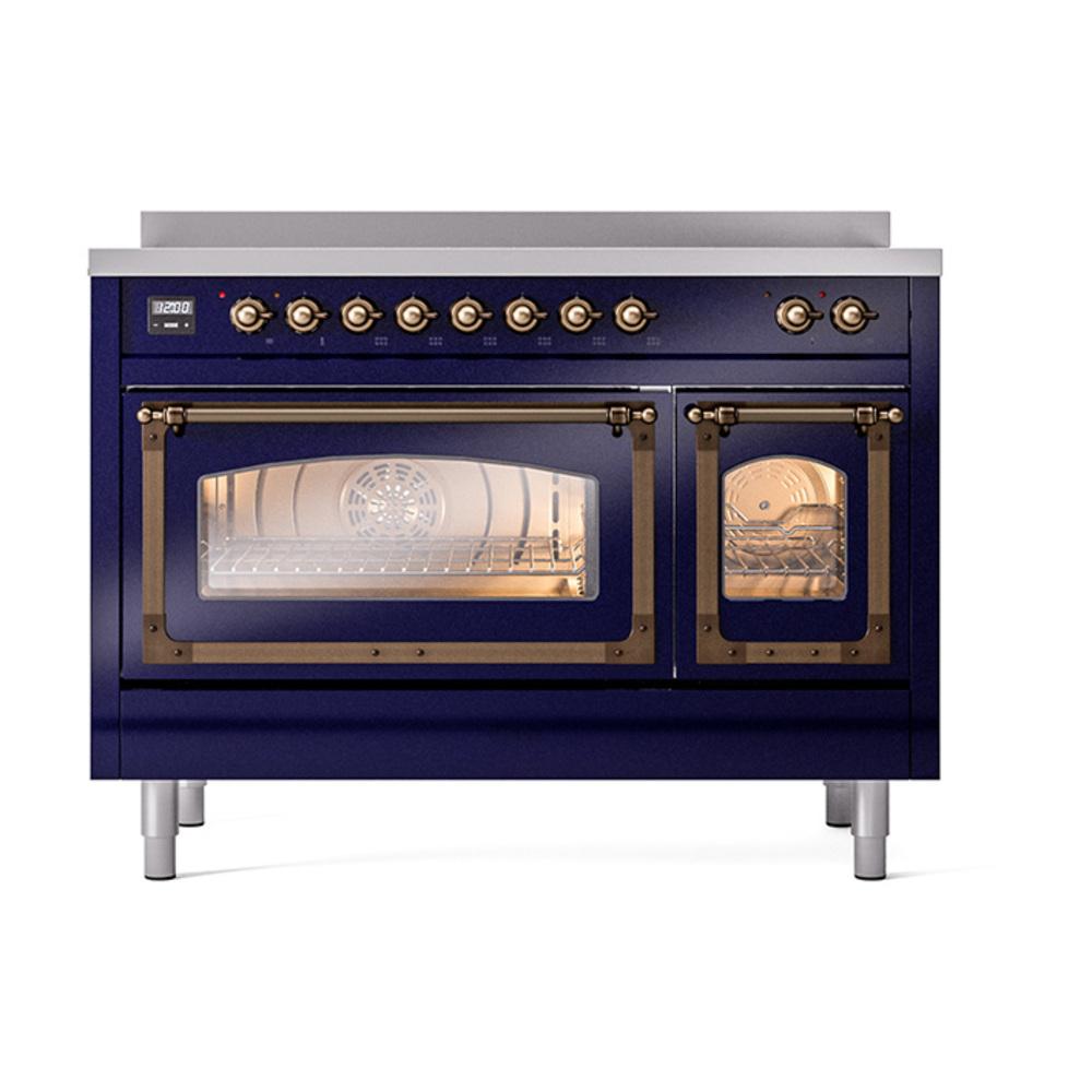 ILVE UNI486NMPMBB Nostalgie II Noblesse 48 inch Induction Range (Triple Glass Door, Midnight Blue, Burnished)