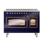 ILVE UNI486NMPMBB Nostalgie II Noblesse 48 inch Induction Range (Triple Glass Door, Midnight Blue, Burnished)
