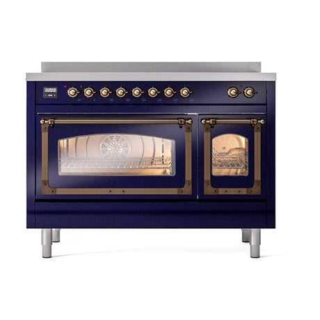 ILVE UNI486NMPMBB Nostalgie II Noblesse 48 inch Induction Range (Triple Glass Door, Midnight Blue, Burnished)