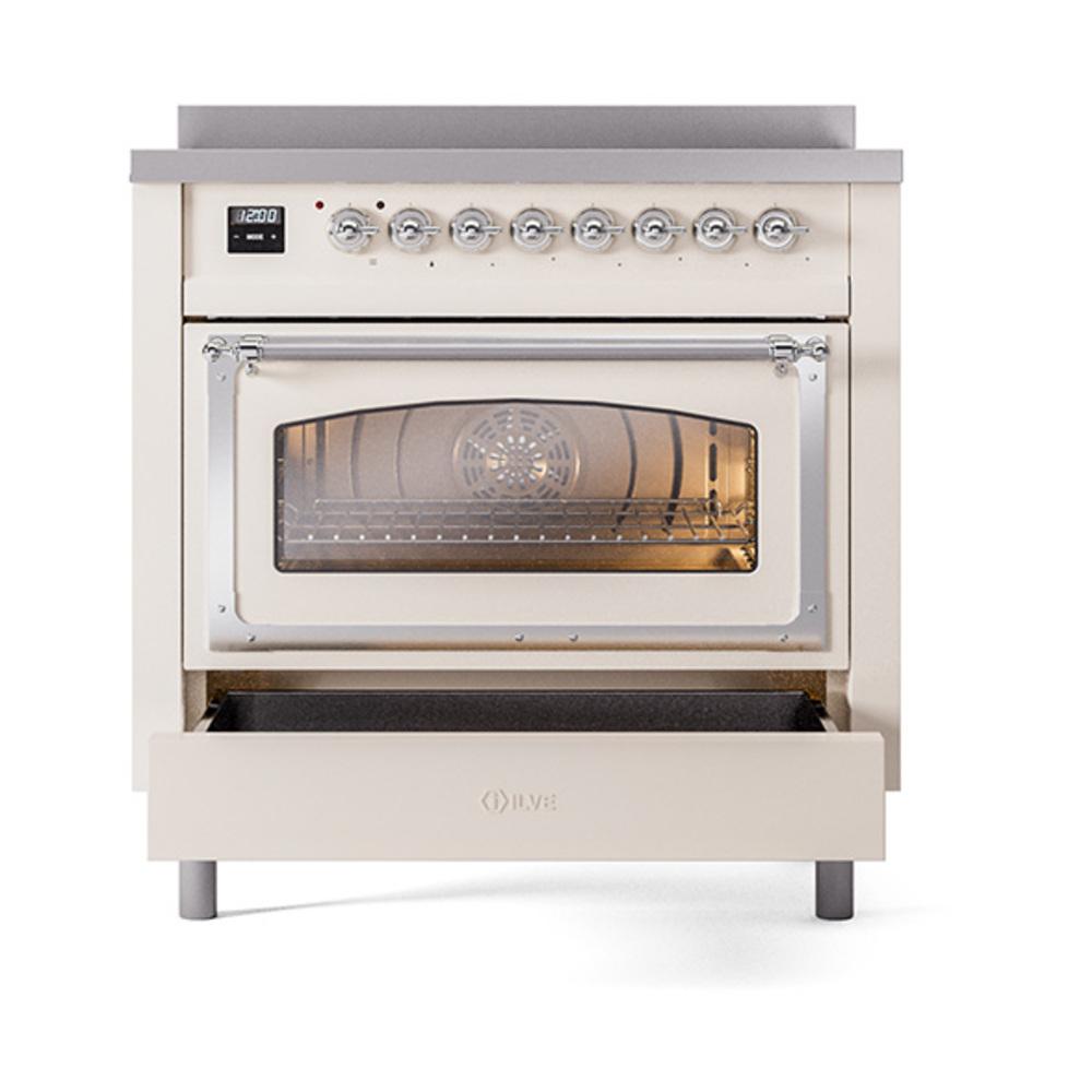 ILVE UNI366NMPAWC Nostalgie II Noblesse 36 inch Induction Range (Triple Glass Door, Antique White, Chrome)
