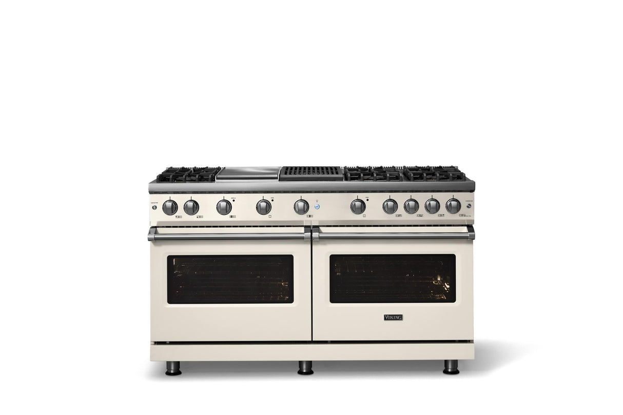 60"W. Sealed Burner Gas Range (Finish: Pure White, Trim: Polished Chrome, Fuel: Natural Gas)