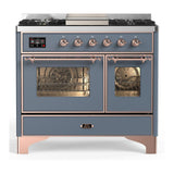 ILVE UMD40FNR3BGP Majestic III 40 inch Dual Fuel Range with 6 Burners and Griddle, Dual Function Burner up to 25,000 BTU (Natural Gas, Triple Glass Door, Blue Grey, Copper)