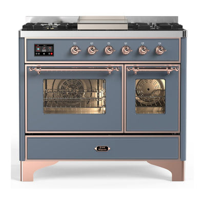 ILVE UMD40FNR3BGP Majestic III 40 inch Dual Fuel Range with 6 Burners and Griddle, Dual Function Burner up to 25,000 BTU (Natural Gas, Triple Glass Door, Blue Grey, Copper)
