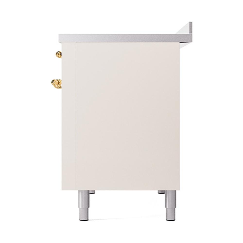 ILVE UNI486QNMPAWG Nostalgie II Noblesse 48 inch Induction Range (Solid Door, Antique White, Brass)