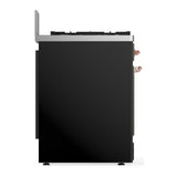 ILVE UM30QNR3BKPLP Majestic III 30 inch Dual Fuel Range with 5 Black Brass Burners, Dual Function Burner up to 25,000 BTU (Liquid Propane, Solid Door, Glossy Black, Copper)