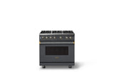 36"W. Sealed Burner Gas Range (Burner: 6b, Finish: Cast Black, Trim: Brushed Brass, Fuel: Natural Gas)