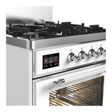 ILVE UM30NR3WHCLP Majestic III 30 inch Dual Fuel Range with 5 Black Brass Burners, Dual Function Burner up to 25,000 BTU (Liquid Propane, Triple Glass Door, White, Chrome)