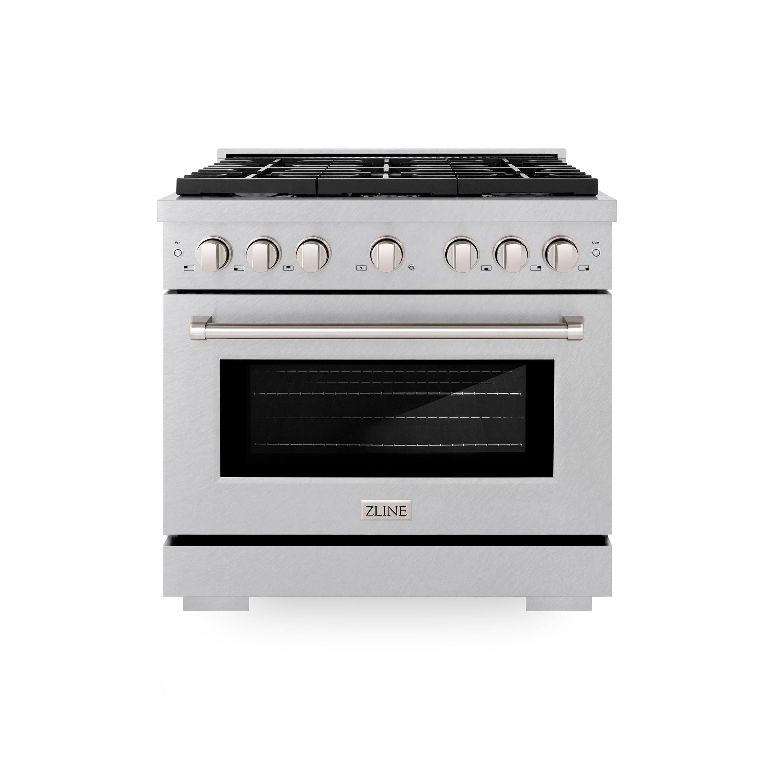 ZLINE 36 in. 5.2 cu. ft. 6 Burner Gas Range with Convection Gas Oven in DuraSnow' Stainless Steel (SGRS-36)