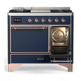 ILVE UMD40FQNR3MBPLP Majestic III 40 inch Dual Fuel Range with 6 Burners and Griddle, Dual Function Burner up to 25,000 BTU (Liquid Propane, Solid Door, Midnight Blue, Copper)
