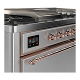 ILVE UM60FSQNR3SSPLP Majestic III 60 inch Dual Fuel Range with 7 Burners, Griddle and French Top, Dual Function Burner with up to 25,000 BTU (Liquid Propane, Solid Door, Stainless Steel, Copper)