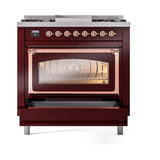 ILVE UN36FNMPBUPLP Nostalgie II Noblesse 36 inch Dual Fuel Range (Liquid Propane, Triple Glass Door, Burgundy, Copper)