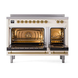 ILVE UNI486NMPAWG Nostalgie II Noblesse 48 inch Induction Range (Triple Glass Door, Antique White, Brass)