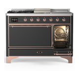 ILVE UM48FSQNR3MGPLP Majestic III 48 inch Dual Fuel Range with 5 Black Brass Burners, Griddle and French Top, Dual Function Burner up to 25,000 BTU (Liquid Propane, Solid Door, Graphite Matte, Copper)