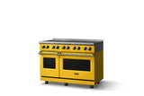48"W. Induction Range (Finish: Daffodil, Trim: Brushed Brass)