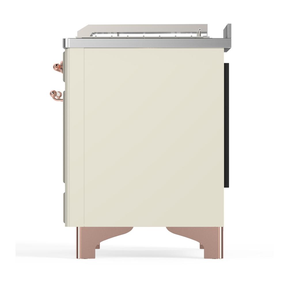 ILVE UM48FSNR3AWPLP Majestic III 48 inch Dual Fuel Range with 5 Black Brass Burners, Griddle and French Top, Dual Function Burner up to 25,000 BTU (Liquid Propane, Triple Glass Door, Antique White, Copper)